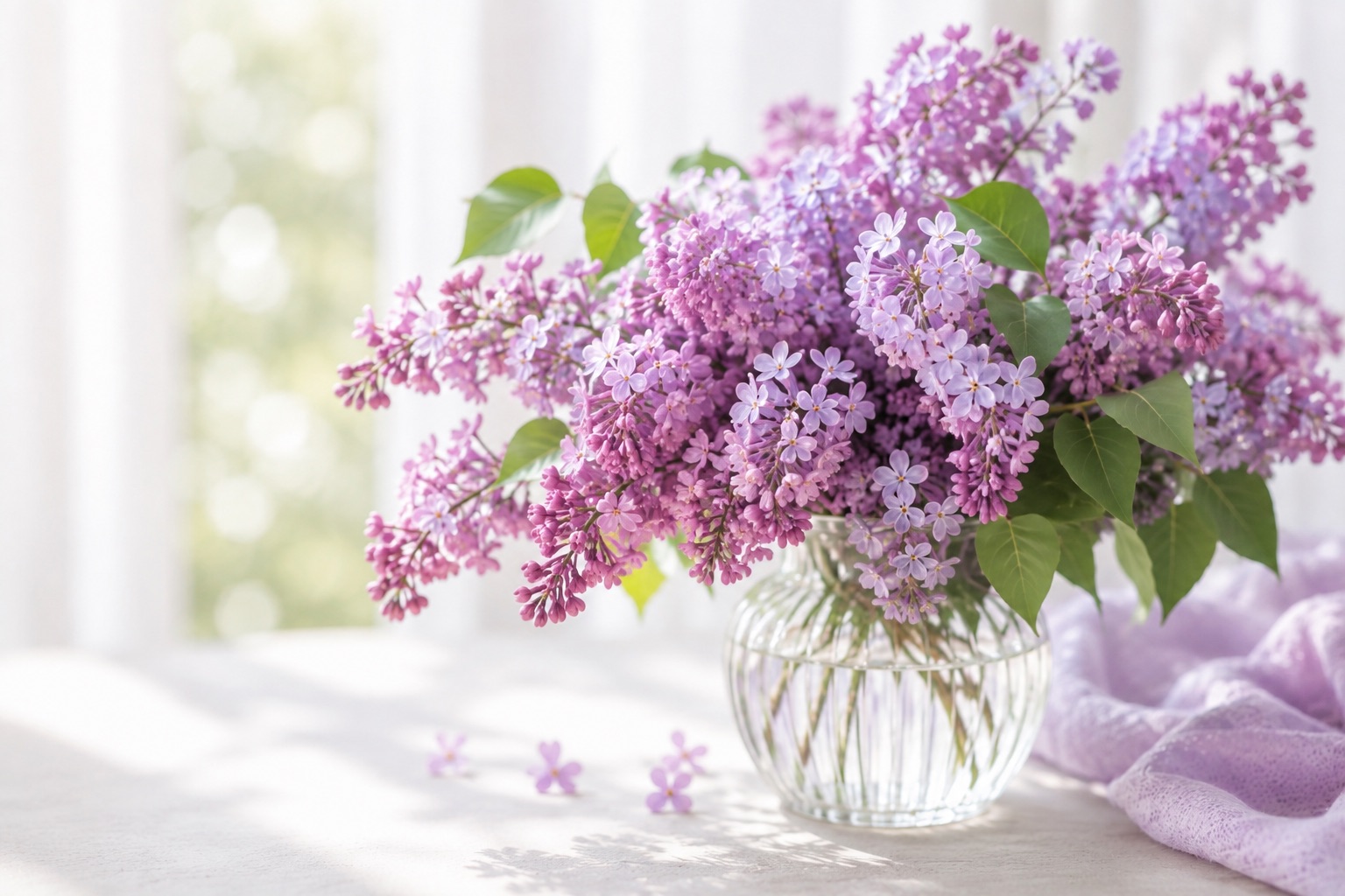 ライラック色の花とユーカリの静かな情景